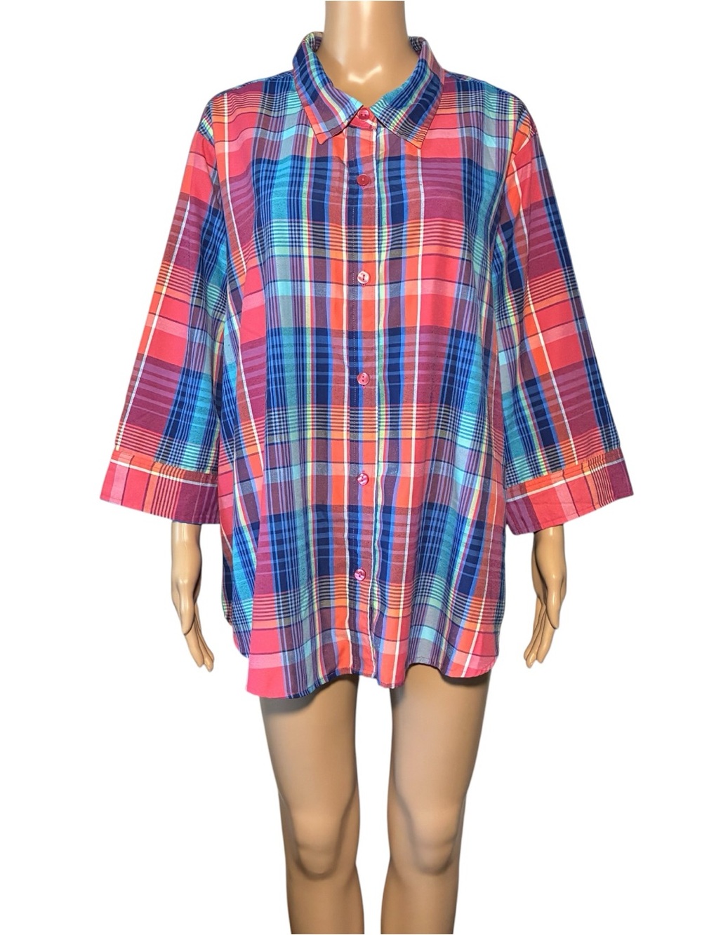 Blair Women's Button Down Shirt Size 3XL Plaid Collared Long Sleeve Textured